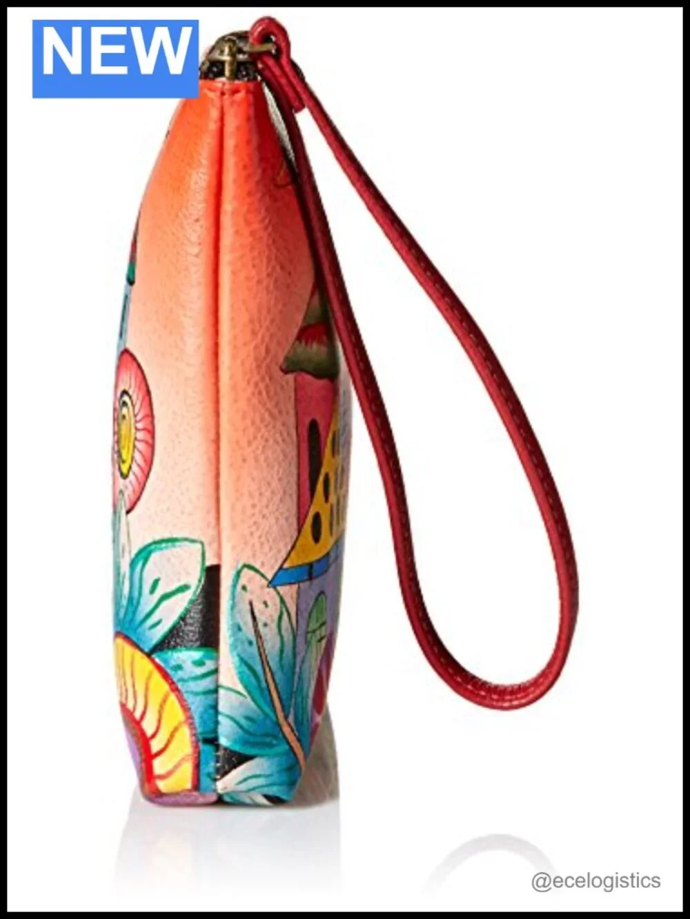 Hand Painted Genuine Leather Wristlet Clutch Women's Art